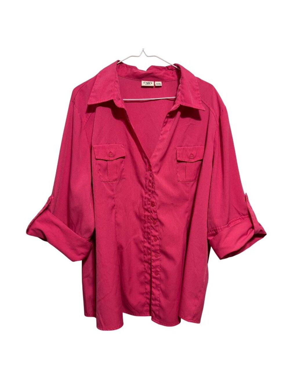 Cato Womans Button-Down Shirt Size 22/24W Pink Cotton Blend Long Sleeve